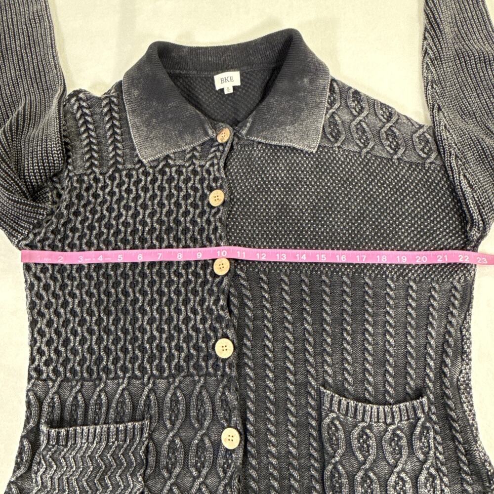 BKE Women's Knit Patchwork Chunky Knit Cardigan Size Small Gray Bnfts Charity - Picture 7 of 11